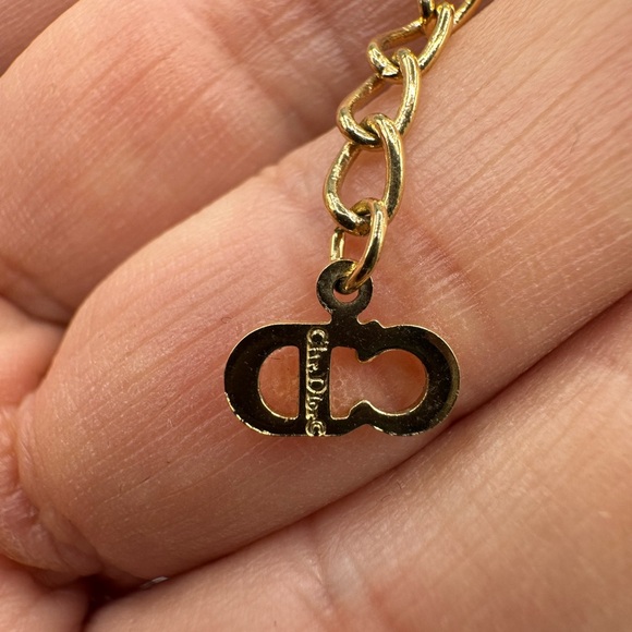 Christian Dior Gold Logo Round Rhinestone Pendant Necklace CD Charm - Picture 10 of 12